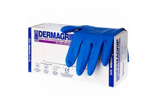 L 8/9- "Dermagrip High Risk " синие хоз. латексные перчатки П111